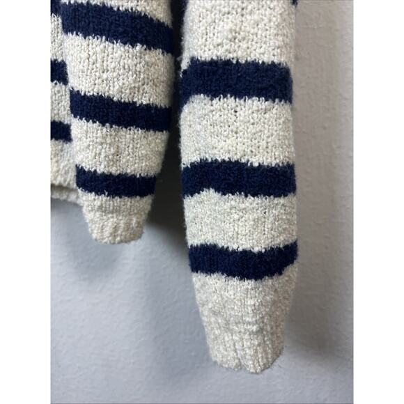 J. Crew women's large Nautical Blue White Stripe Mock neck sweater classic - Picture 3 of 10